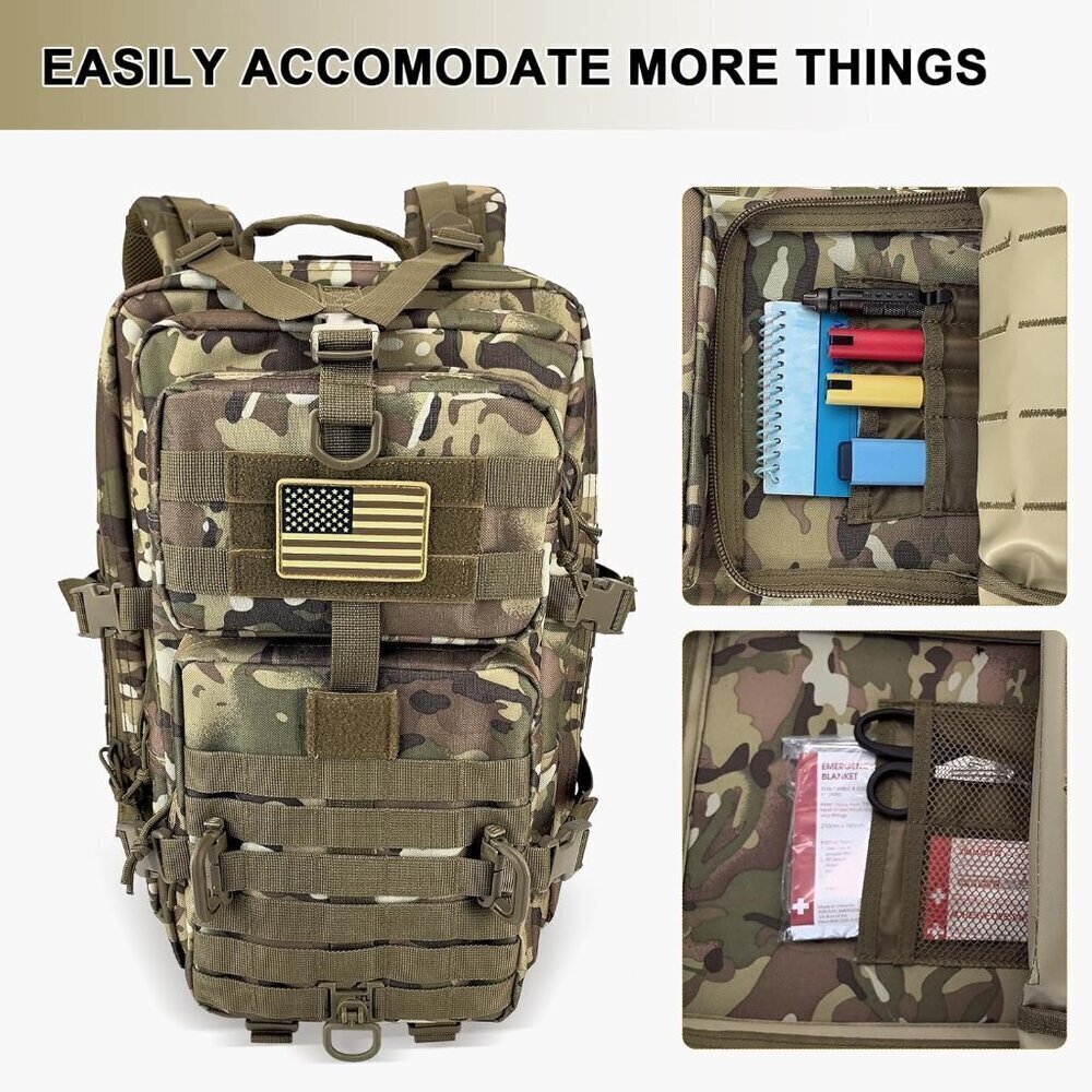 Tactical Assault Backpack Military Molle 40L Waterproof Camping Rucksack - Picture 7 of 8